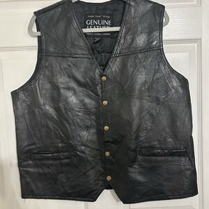 Italian Stone Design Genuine Leather Motorcycle Vest Size L patchwork
